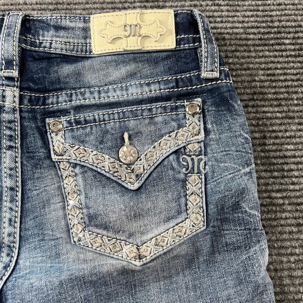 Miss Me Mid-Rise Skinny Jeans Womens 29 Medium Wash Embroidered Sequin M9264S